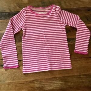 Mini Boden girl 7-8Y pink white stripe shirt long sleeve 💓✨